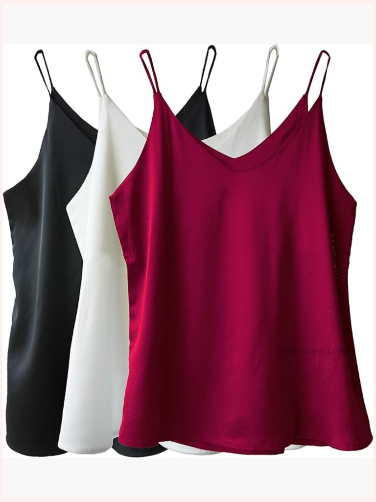 Silk Satin Camisole Strappy V-Neck Tank Top Spaghetti Strap Blouse